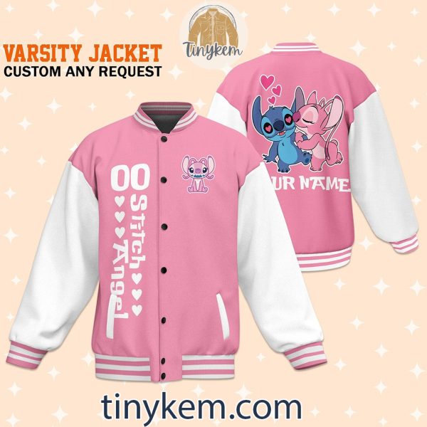 Stitch And Angel Couple Personalized Baseball Jacket: Gift For Girlfriend