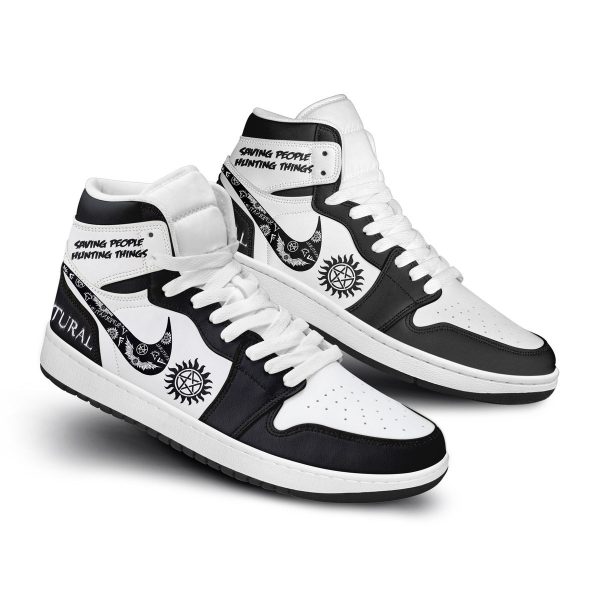 Supernatural Air Jordan 1 Black and White High Top Shoes: Saving People Hunting Things