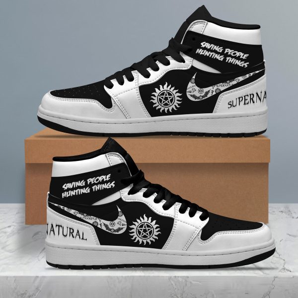 Supernatural Air Jordan 1 Black and White High Top Shoes: Saving People Hunting Things