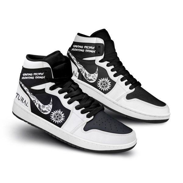 Supernatural Air Jordan 1 Black and White High Top Shoes: Saving People Hunting Things