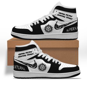 Supernatural Air Jordan 1 Black and White High Top Shoes Saving People Hunting Things2B6 gXM2o