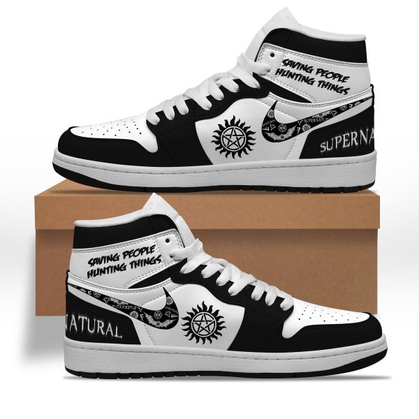 Supernatural Air Jordan 1 Black and White High Top Shoes: Saving People Hunting Things