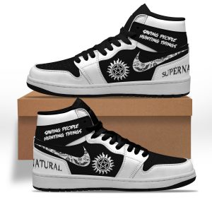 Supernatural Air Jordan 1 Black and White High Top Shoes Saving People Hunting Things2B7 zDVym