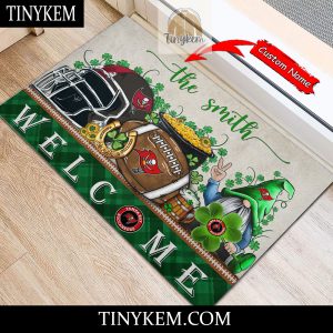 Tampa Bay Buccaneers St Patricks Day Doormat With Gnome and Shamrock Design2B4 SizfH