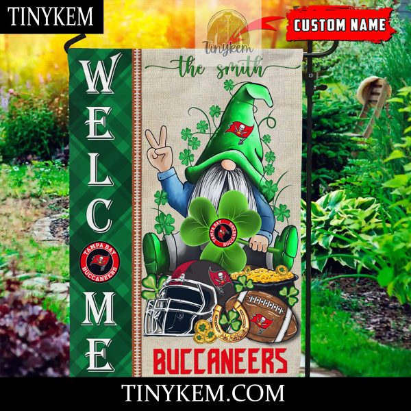 Tampa Bay Buccaneers With Gnome Shamrock Custom Garden Flag For St Patricks Day