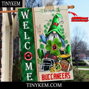 Tampa Bay Buccaneers With Gnome Shamrock Custom Garden Flag For St Patricks Day