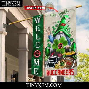 Tampa Bay Buccaneers With Gnome Shamrock Custom Garden Flag For St Patricks Day2B3 O6hhv