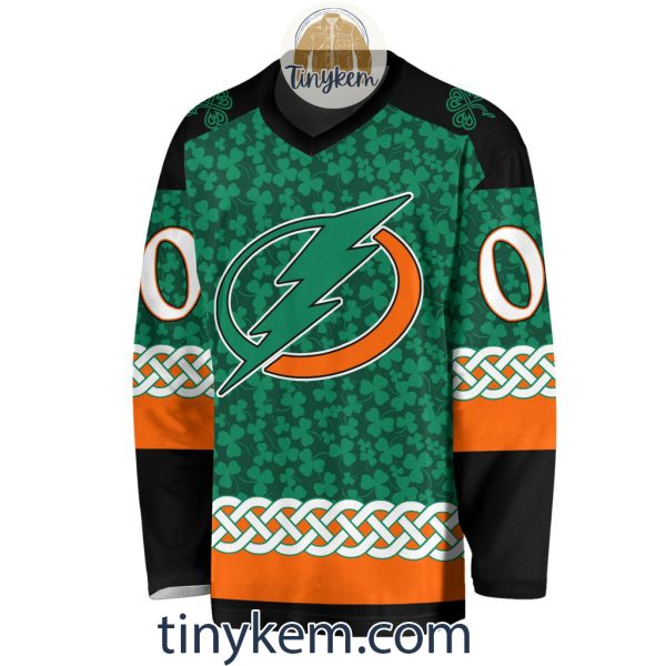 Tampa Bay Lightning Customized St.Patrick’s Day Design Vneck Long Sleeve Hockey Jersey