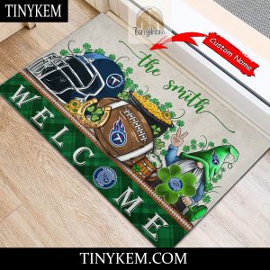 Tennessee Titans St Patricks Day Doormat With Gnome and Shamrock Design2B4 vgSL8