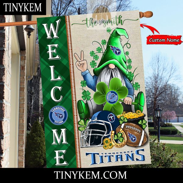 Tennessee Titans With Gnome Shamrock Custom Garden Flag For St Patricks Day