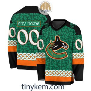 Vancouver Canucks Customized St.Patrick’s Day Design Vneck Long Sleeve Hockey Jersey