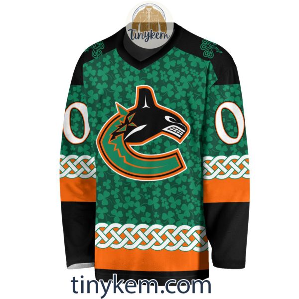 Vancouver Canucks Customized St.Patrick’s Day Design Vneck Long Sleeve Hockey Jersey