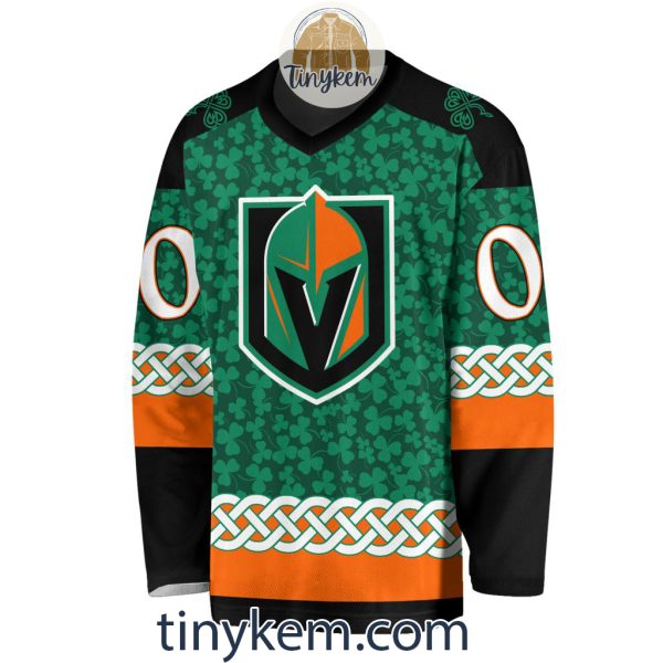 Vegas Golden Knights Customized St.Patrick’s Day Design Vneck Long Sleeve Hockey Jersey