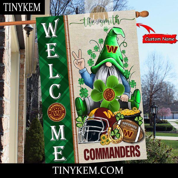 Washington Commanders  With Gnome Shamrock Custom Garden Flag For St Patricks Day