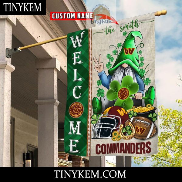 Washington Commanders  With Gnome Shamrock Custom Garden Flag For St Patricks Day