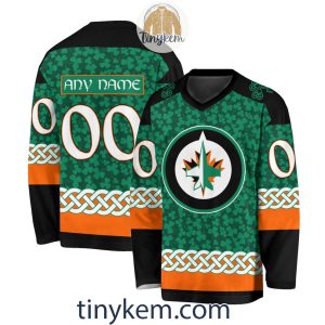 Winnipeg Jets Customized St.Patrick’s Day Design Vneck Long Sleeve Hockey Jersey