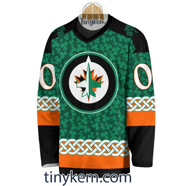 Winnipeg Jets Customized St.Patrick’s Day Design Vneck Long Sleeve Hockey Jersey