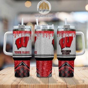 Wisconsin Badgers Customized 40oz Tumbler With Glitter Printed Style