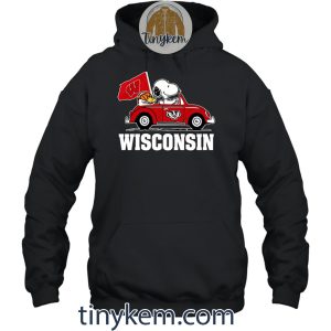 Wisconsin Basketball With Snoopy Driving Car Tshirt