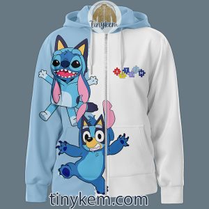 Bluey Autism Zipper Hoodie: I Wear Blue For Autism Awareness