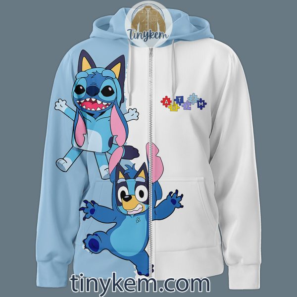 Bluey Autism Zipper Hoodie: I Wear Blue For Autism Awareness