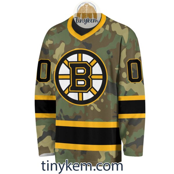 Boston Bruins Camo Hockey V-neck Long Sleeve Jersey