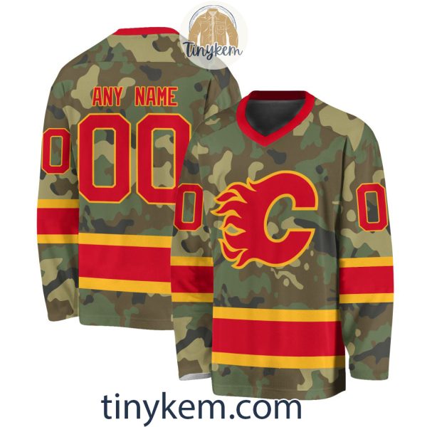 Calgary Flames Camo Hockey V-neck Long Sleeve Jersey