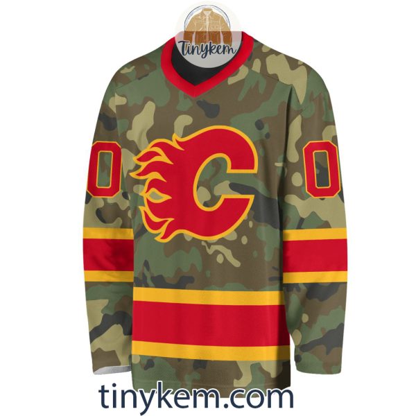 Calgary Flames Camo Hockey V-neck Long Sleeve Jersey
