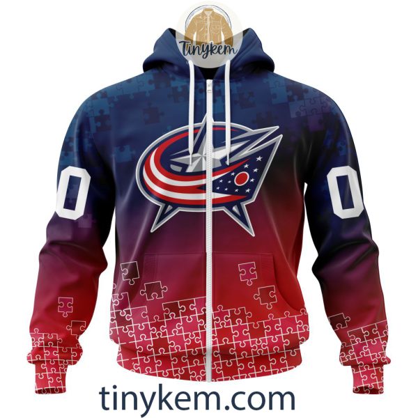 Columbus Blue Jackets Customized Tshirt, Hoodie With Autism Awareness 2024 Design
