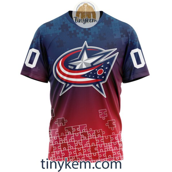 Columbus Blue Jackets Customized Tshirt, Hoodie With Autism Awareness 2024 Design