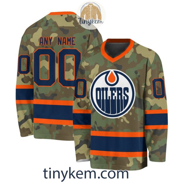 Edmonton Oilers Camo Hockey V-neck Long Sleeve Jersey