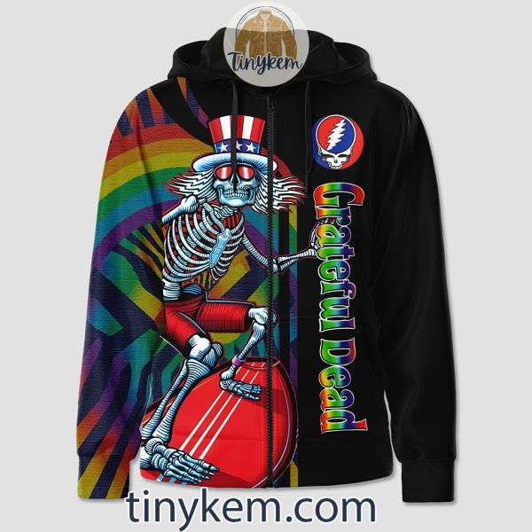 Grateful Dead Zipper Hoodie With Skeleton Surfing Design