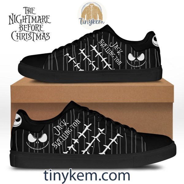 Jack Skellington Full Black Leather Skate Low Top Shoes