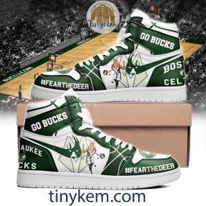 Milwaukee Bucks Air Jordan 1 High Top Shoes: Fear The Deer