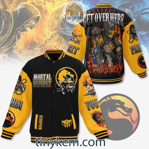 Mortal Kombat Scorpion Baseball Jacket: Get Over Here Flawless Victory