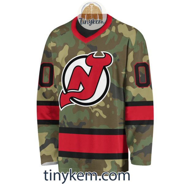 New Jersey Devils Camo Hockey V-neck Long Sleeve Jersey