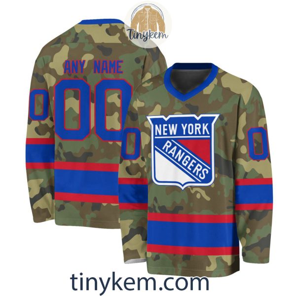 New York Rangers Camo Hockey V-neck Long Sleeve Jersey