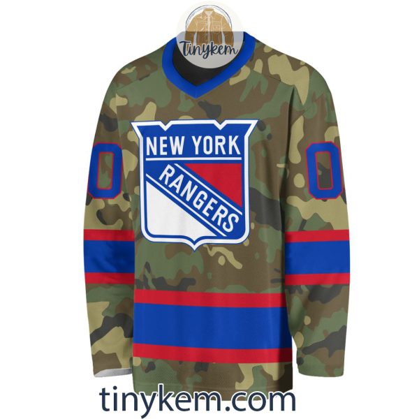 New York Rangers Camo Hockey V-neck Long Sleeve Jersey