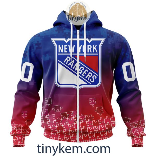 New York Rangers Customized Tshirt, Hoodie With Autism Awareness 2024 Design