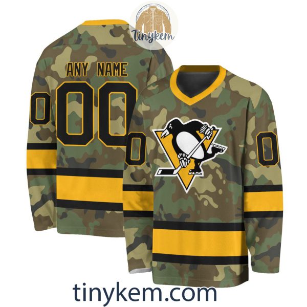 Pittsburgh Penguins Camo Hockey V-neck Long Sleeve Jersey