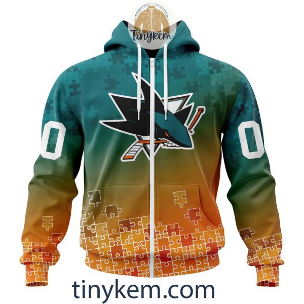 San Jose Sharks Customized Tshirt, Hoodie With Autism Awareness 2024 Design