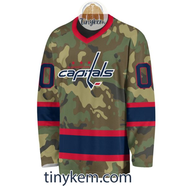 Washington Capitals Camo Hockey V-neck Long Sleeve Jersey