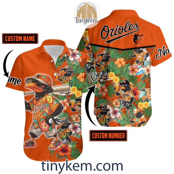 Baltimore Orioles Hawaiian Shirt: Mascot Floral Style