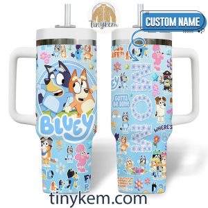 Bluey Personalized 40Oz Light Blue Tumbler: Characters Icons