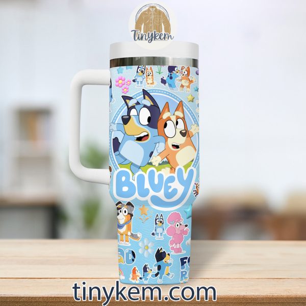 Bluey Personalized 40Oz Light Blue Tumbler: Characters Icons