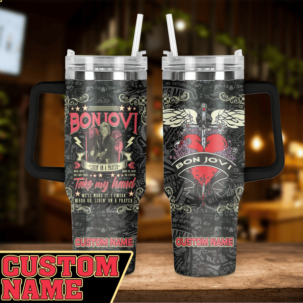 Bon Jovi Full Black Customized 40 Oz Tumbler