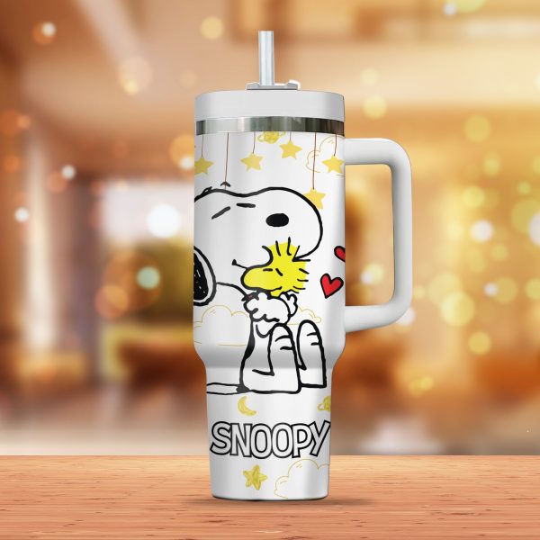 Snoopy 40Oz White Tumbler With Handle: Cute gift for kids