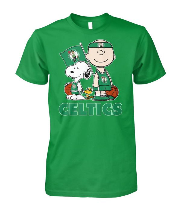 Snoopy and Charlie In Boston Celtics Jersey Tshirt