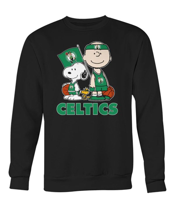 Snoopy and Charlie In Boston Celtics Jersey Tshirt