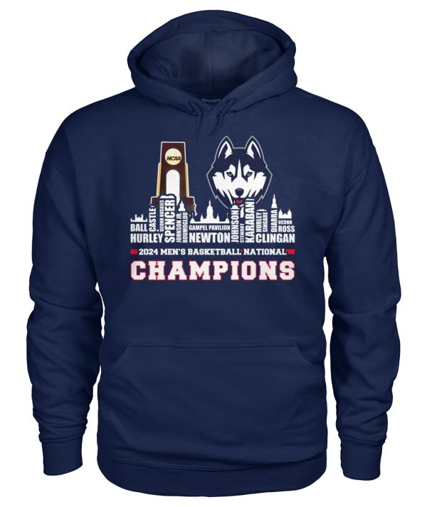 Uconn 2024 Roster With NCAA Champions Trophy Cup Shirt